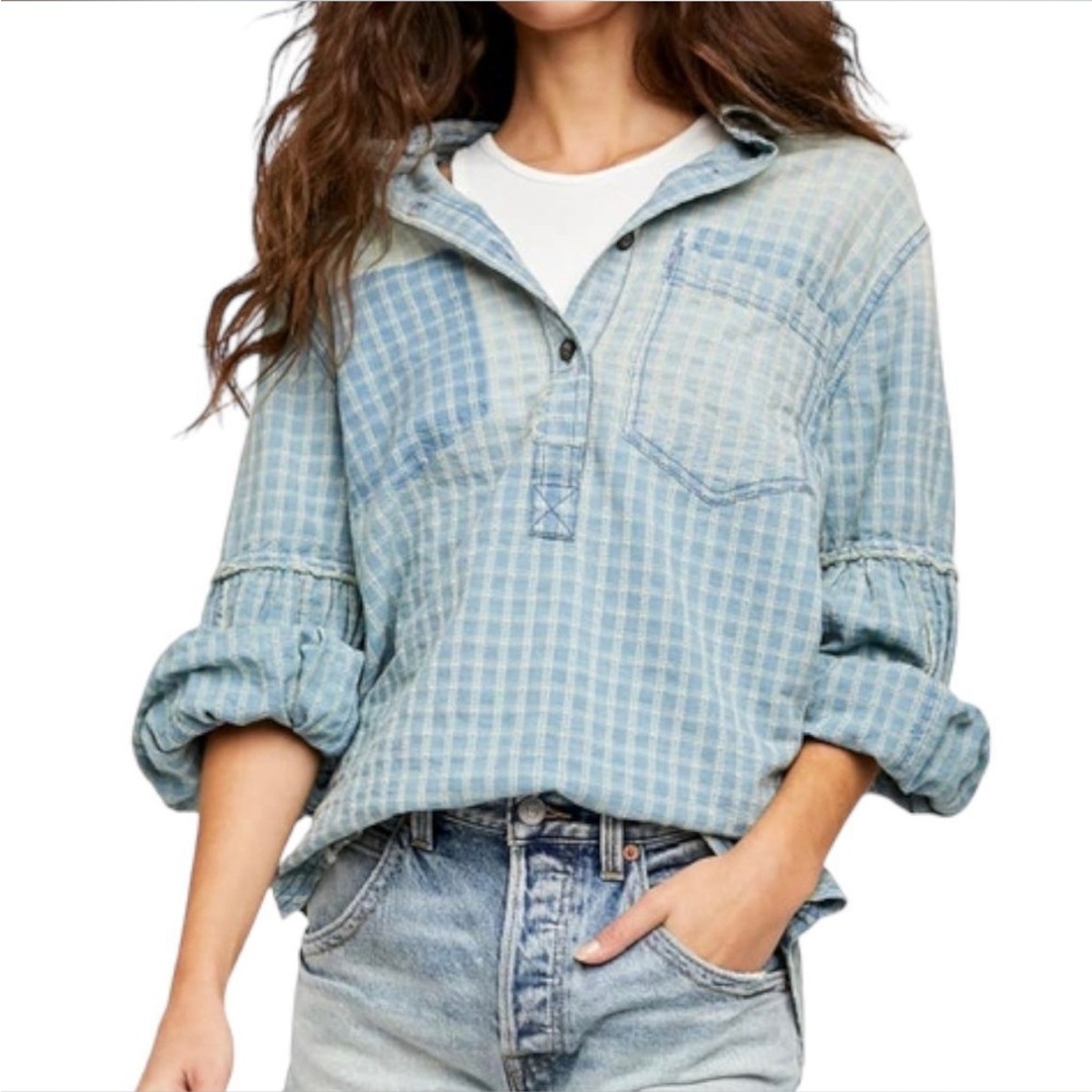 FREE PEOPLE Check
Embroidered Pullover Shirt NEW